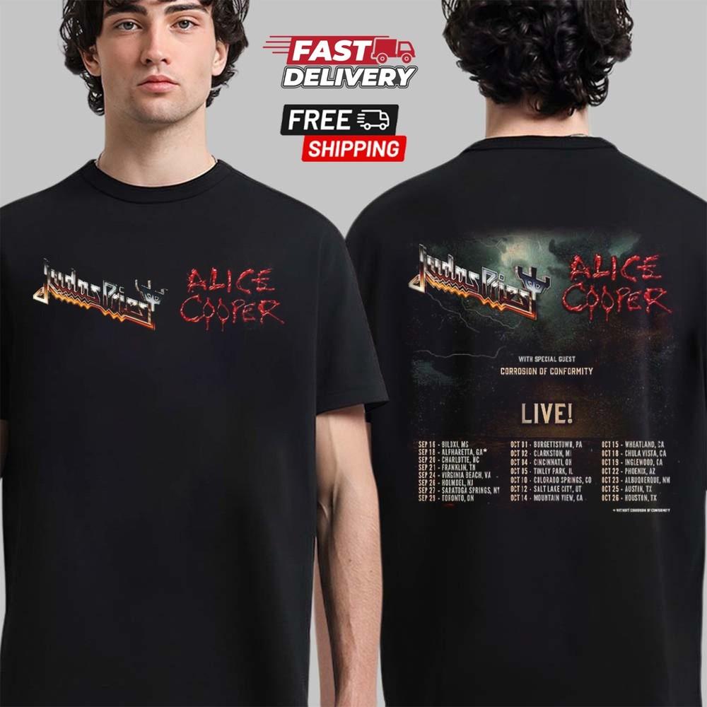 Judas Priest и Alice Cooper Североамериканский тур 2025 Двусторонняя футболка Унисекс футболка
