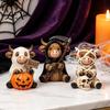 Gothic Style Gift for Lovers 3Pcs Halloween Highland Cow Figurines, Resin Cattle Statues of Grim Reaper, Desk Ornament Bookshelf Mummy & Ghost,