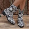 Autumn and Winter Wear Pointed Square Heel Snake Pattern Design Sense Martin Boots Fashionable Large Size Women's Shoes