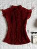 2025 Spring Summer New Wine Red Ruffle Collar Shirt Women Vintage Design Slim Fit Casual Tops Elegant Style Korea Fashion Tops