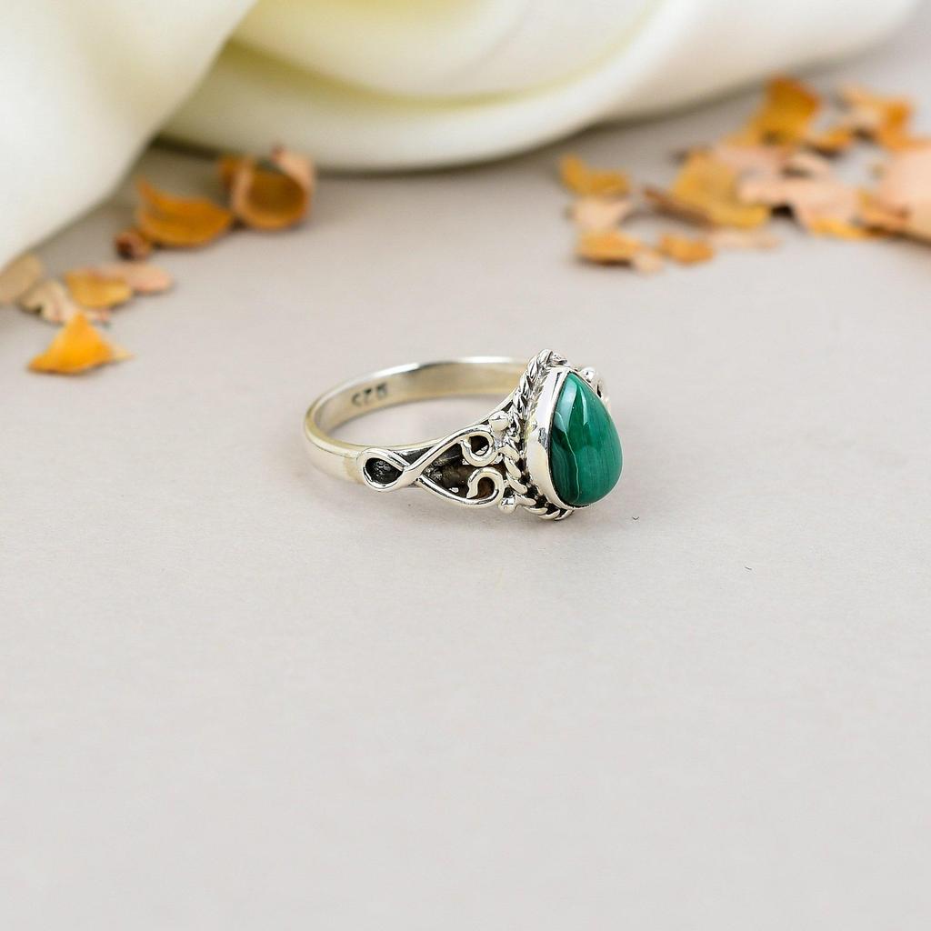 925 Sterling Silver Malachite Gemstone Ring For Women