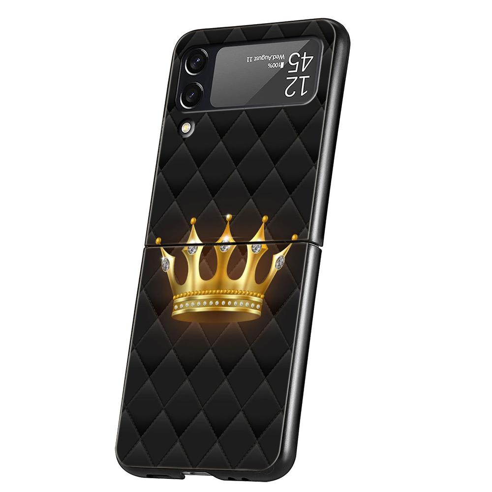 Жесткий чехол-бампер с алмазной короной для Samsung Galaxy Z Flip 4 5 Черный чехол для Galaxy Z Flip 3 Складные противоударные чехлы Capas