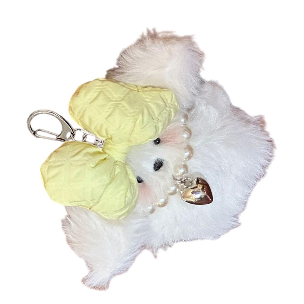 Cartoon Plush Dog Charm Keychain Sweet Cute Bowknot Pendant Car Keyring Backpack Decoration Fashion Jewelry for Women