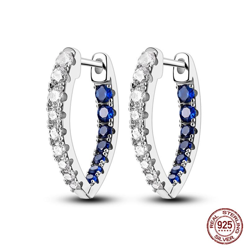 Charms Double Hoop Earrings For Women 100% 925 Silver Cubic Zircon Heart Star Moon Earrings Elegant Birthday Jewelry Gifts