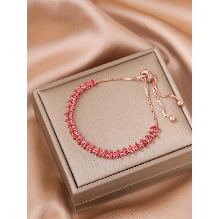 Charm Female Red Rainbow Green Purple Zircon Stone Bracelet Cute Rose Gold Color Wedding Boho Jewelry For Women