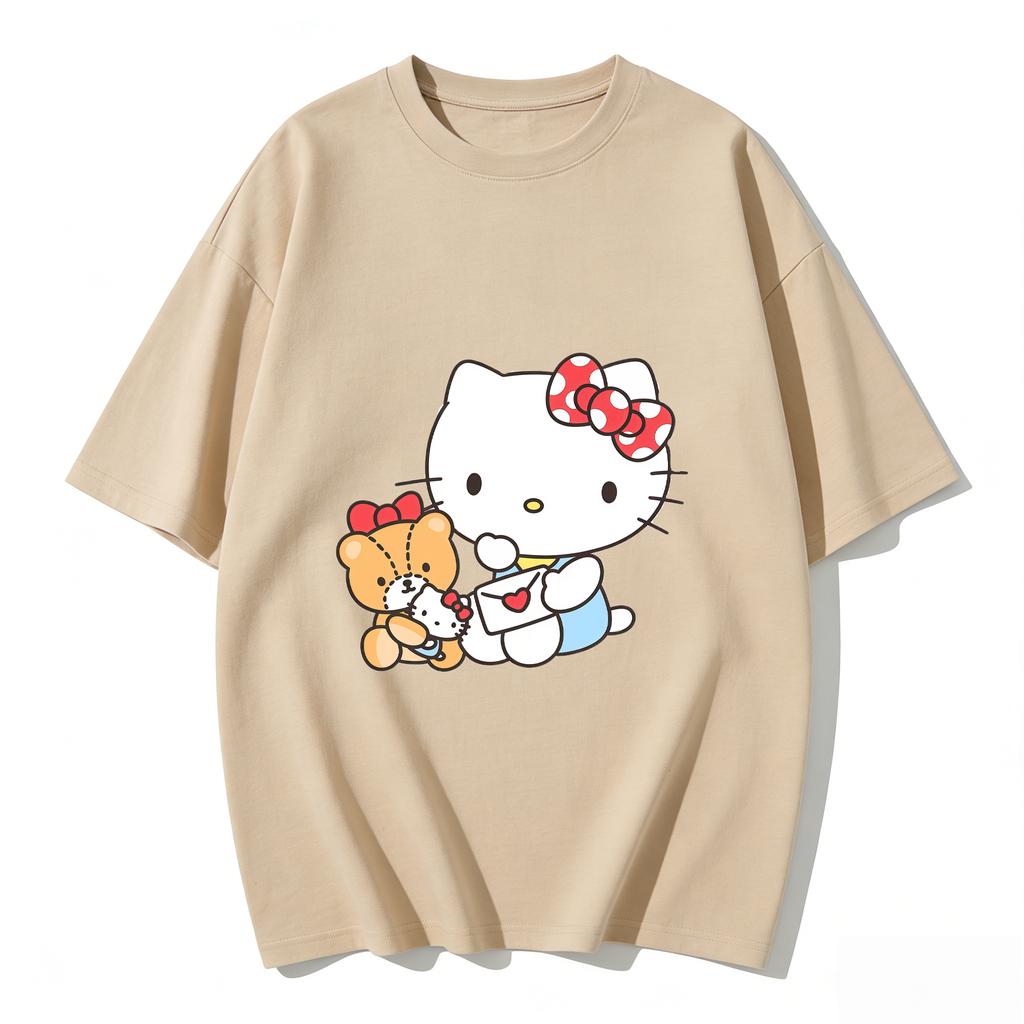 Летние футболки с принтом Hello Kitty для женщин, короткий рукав, 100% хлопок, семейные matching-наряды, топы, модные Y2k