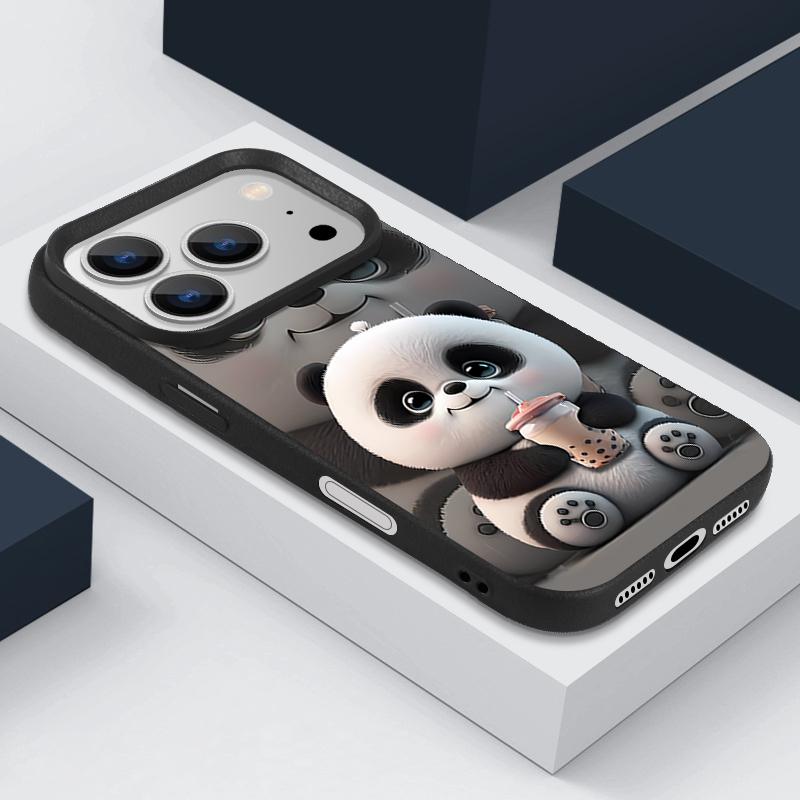 Чехол для iPhone 17 Pro Max с рисунком панды, пьющей молочный чай, текстура кожи, мягкий силиконовый чехол для Funda iPhone 16 Pro Max 15 14 13 12 11 Air 16E