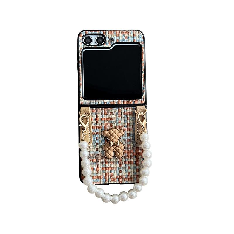 Suitable for Samsung Zflip5 Mobile Phone Case Woven Mickey Mouse Bear Huawei P50 Folding Screen Flip Cover Hand Chain