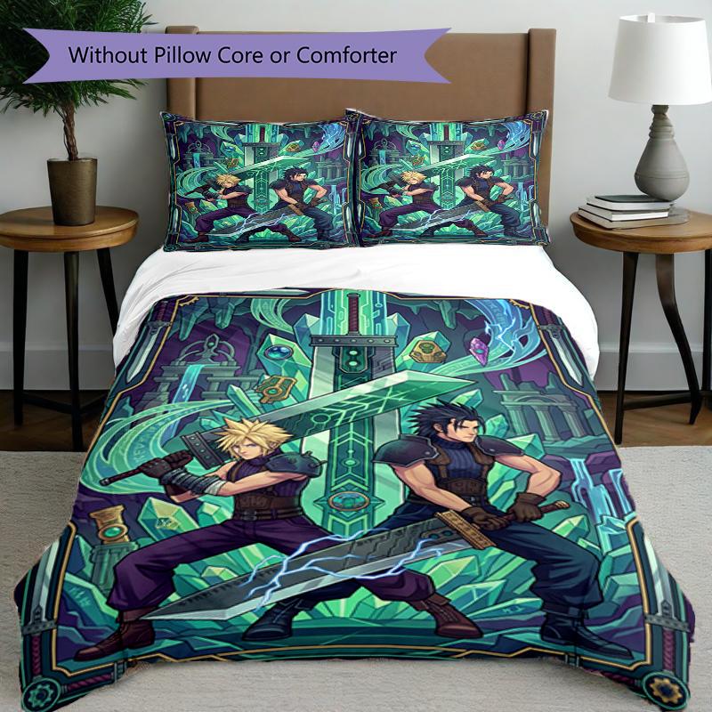 3pcs Duvet Cover Set (1*Duvet Cover + 2*Pillowcase, Without Core), Final Fantasy Print Bedding Set, Bedroom Decor, All‑Season, Birthday Gift