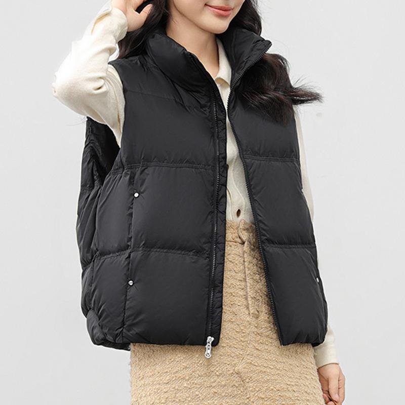 Женская легкая термокуртка без рукавов с воротником-стойкой, белая утиная пуховая куртка, свободный карман, универсальный шикарный жилет