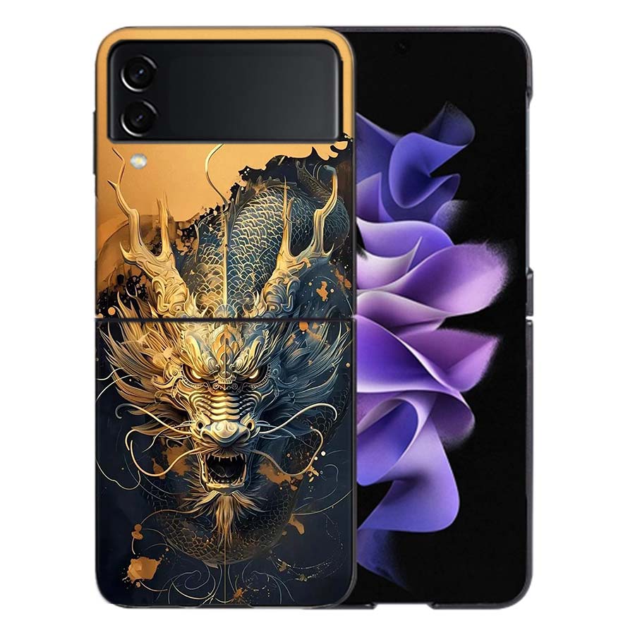 Золотой Святой Дракон Чехол Для Samsung Z Flip7 6 Galaxy Чехол Ударопрочный Z Flip5 Z Flip3 4 5G Жесткая Крышка Телефон TPU PC Жесткий Funda
