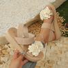 Fashion Plus Size Fashion Flowers Wedge Sandals for Women Elastic Ankle Strap Platform Sandals Woman Summer 2025 Thick Sole Beach Shoes