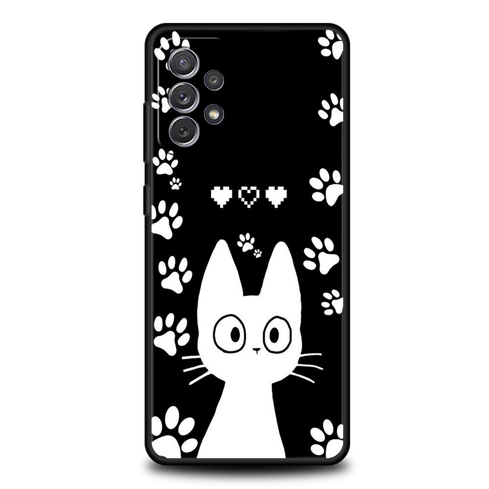 Чехол для телефона Samsung Galaxy A15 A13 A51 A71 A41 A31 A21S A03S A05 A35 A55 A23 A25 A33 A53 A73 5G Чехол Милый Мультяшный Черный Кот