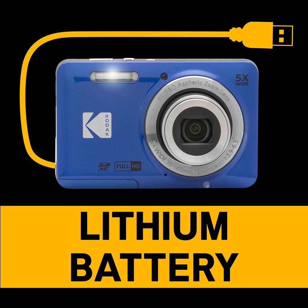 KODAK PIXPRO Простая в использовании 16-мегапиксельная цифровая камера с зумом, 5-кратным оптическим зумом, широкоугольным 28-миллиметровым ЖК-экраном FZ55-BL 2.7 (синий)