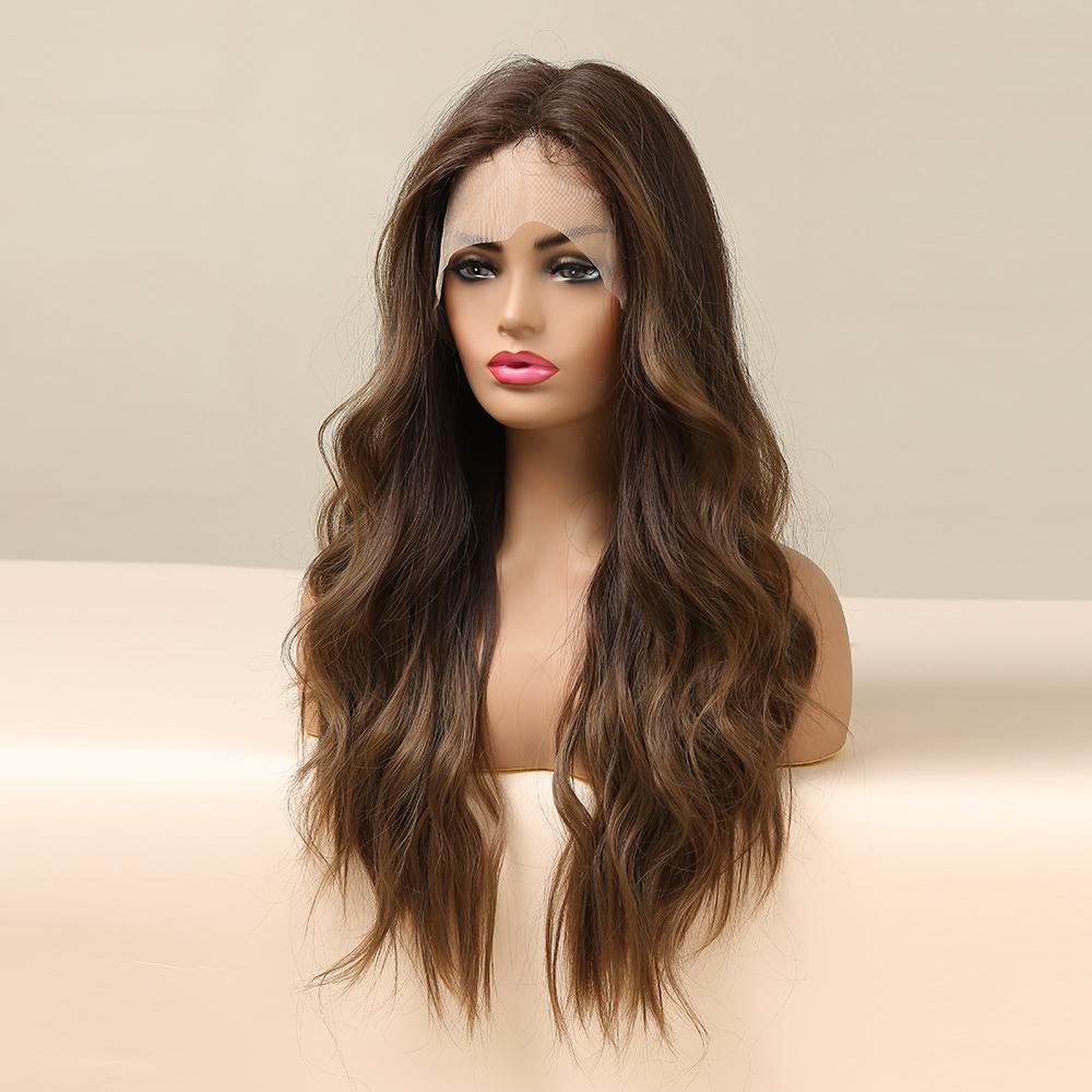 Длинные ALAN EATON натуральные волнистые передние кружевные парики черные синтетические парики для белых черных женщин повседневные вечерние свадебные волосы термостойкие