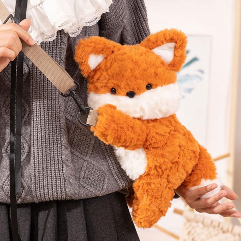 Плюшевая лиса Сумка через плечо Мягкая сумка через плечо Мультяшный рюкзак для девочек Милый животный Школьная сумка Кошелек для мелочи на зиму