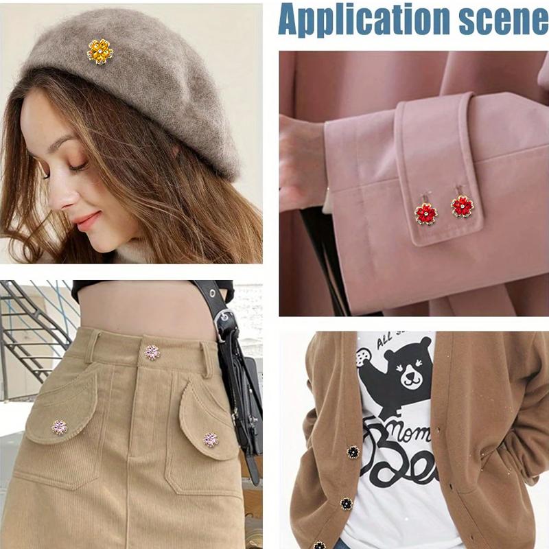 Women Flower Rhinestone Button Cover Floral Exquisite Design Brooch DIY Button Decoration Clothing Decoration 26x17mm