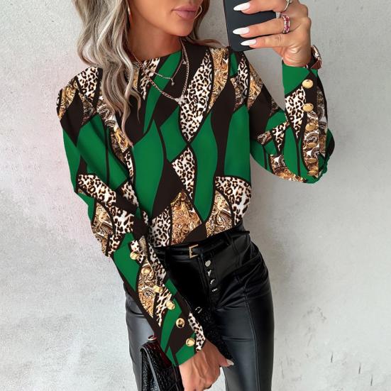 Мягкая дышащая элегантная блузка на пуговицах большого размера с одинаковым декором, круглым вырезом и длинными рукавами