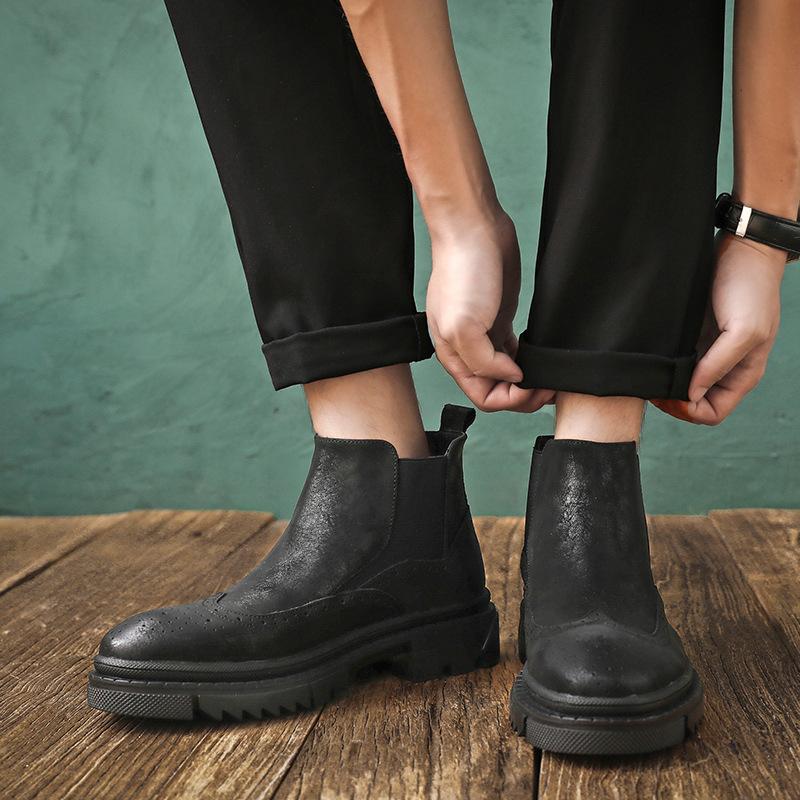 Ботинки Martin с гравировкой Brock, мужские, из натуральной кожи, с высоким голенищем, в стиле ретро, короткие ботинки Chelsea S51-L