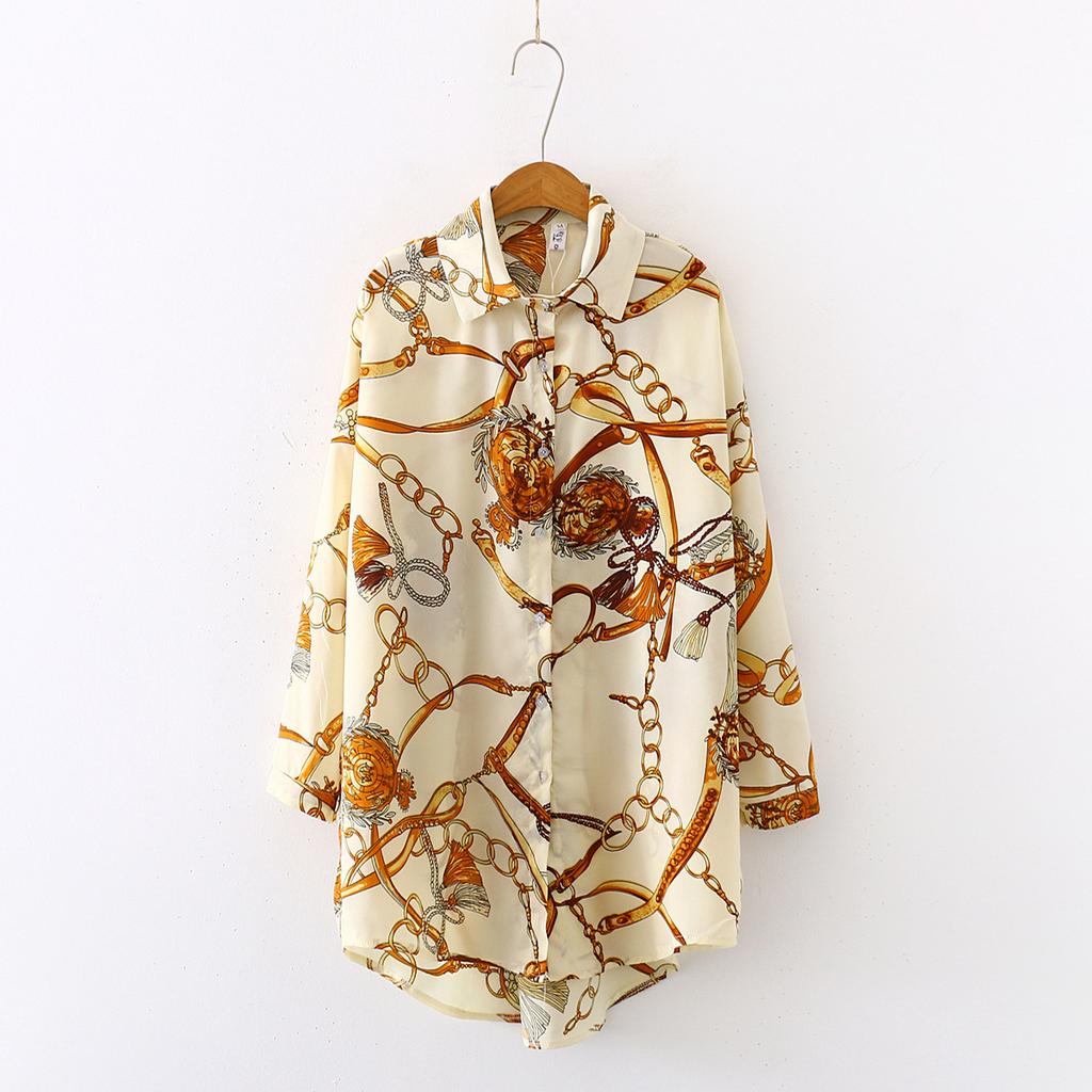 2024 Модная шифоновая рубашка средней длины с длинным рукавом, женский повседневный топ