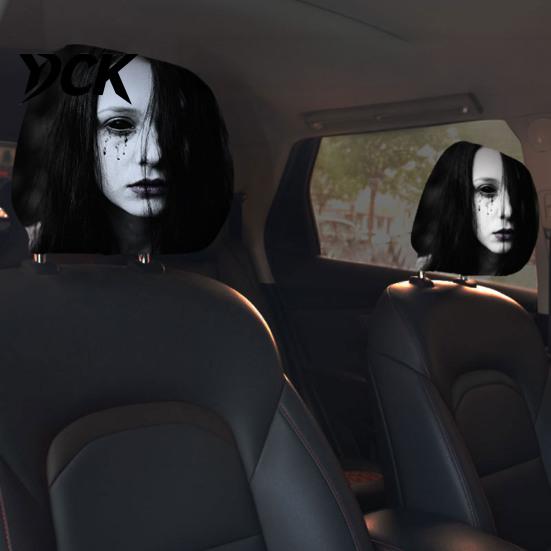 Removable Headrest Protector Universal Car Cover, Scary Face Protective Seat Cover for Most Vehicles, Easy to Install Automotive Interior Accessories