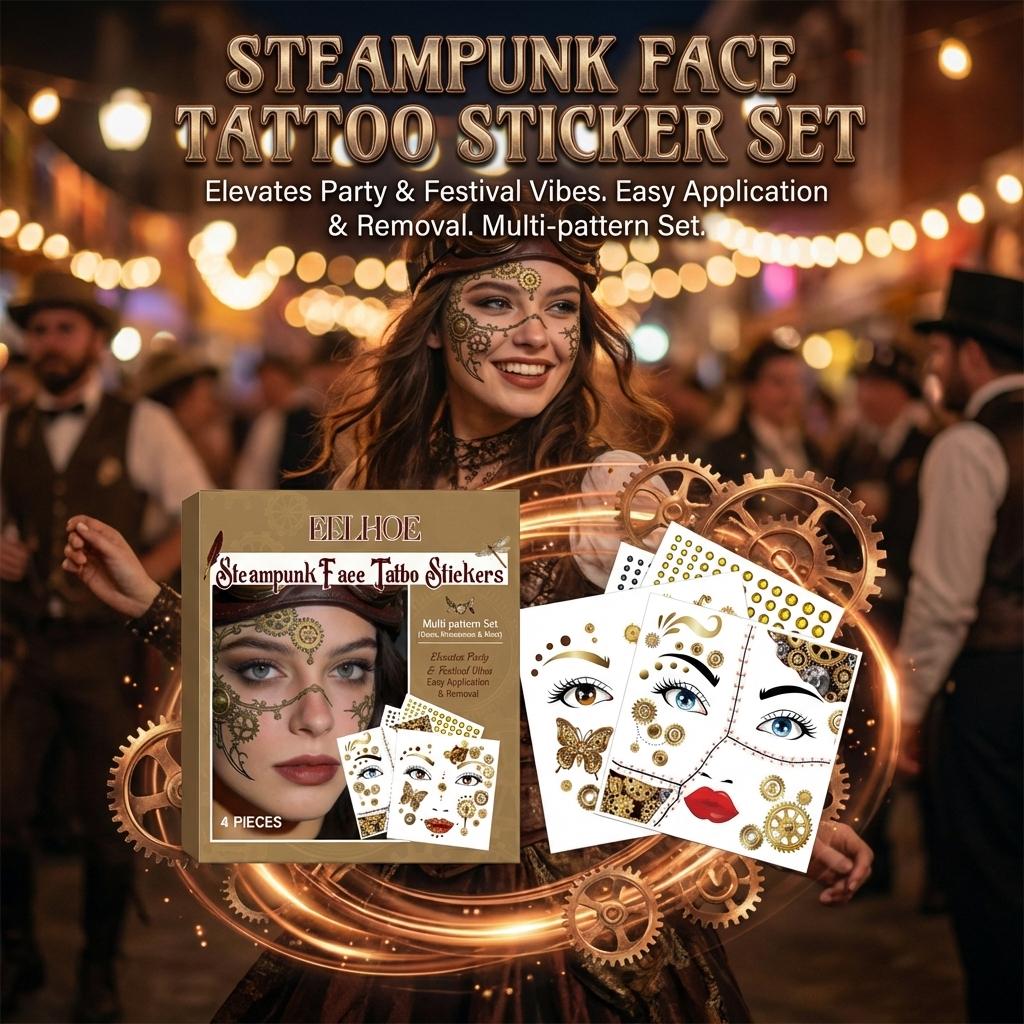 Punk Style Face Tattoo Stickers Set Waterproof Durable Designs for Parties Festivals