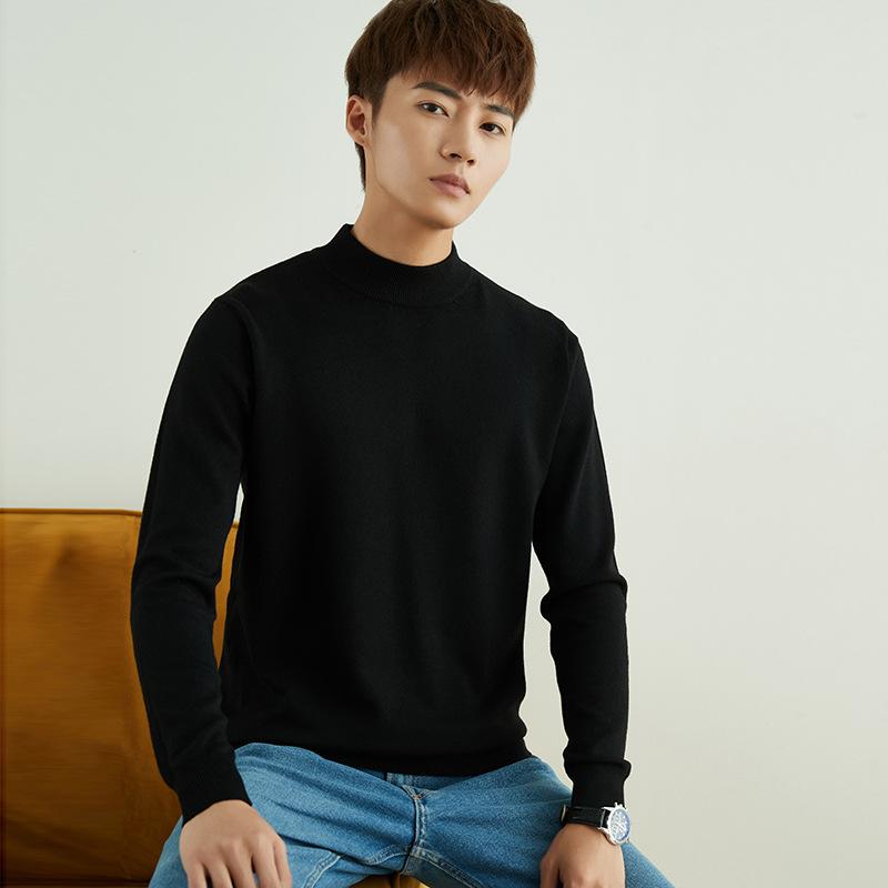 Осенне-зимний свитер с полувысоким воротником, мужской пуловер, свободный, однотонный, красивый вязаный свитер, модный, универсальный, базовый, шерстяной свитер, с длинным рукавом