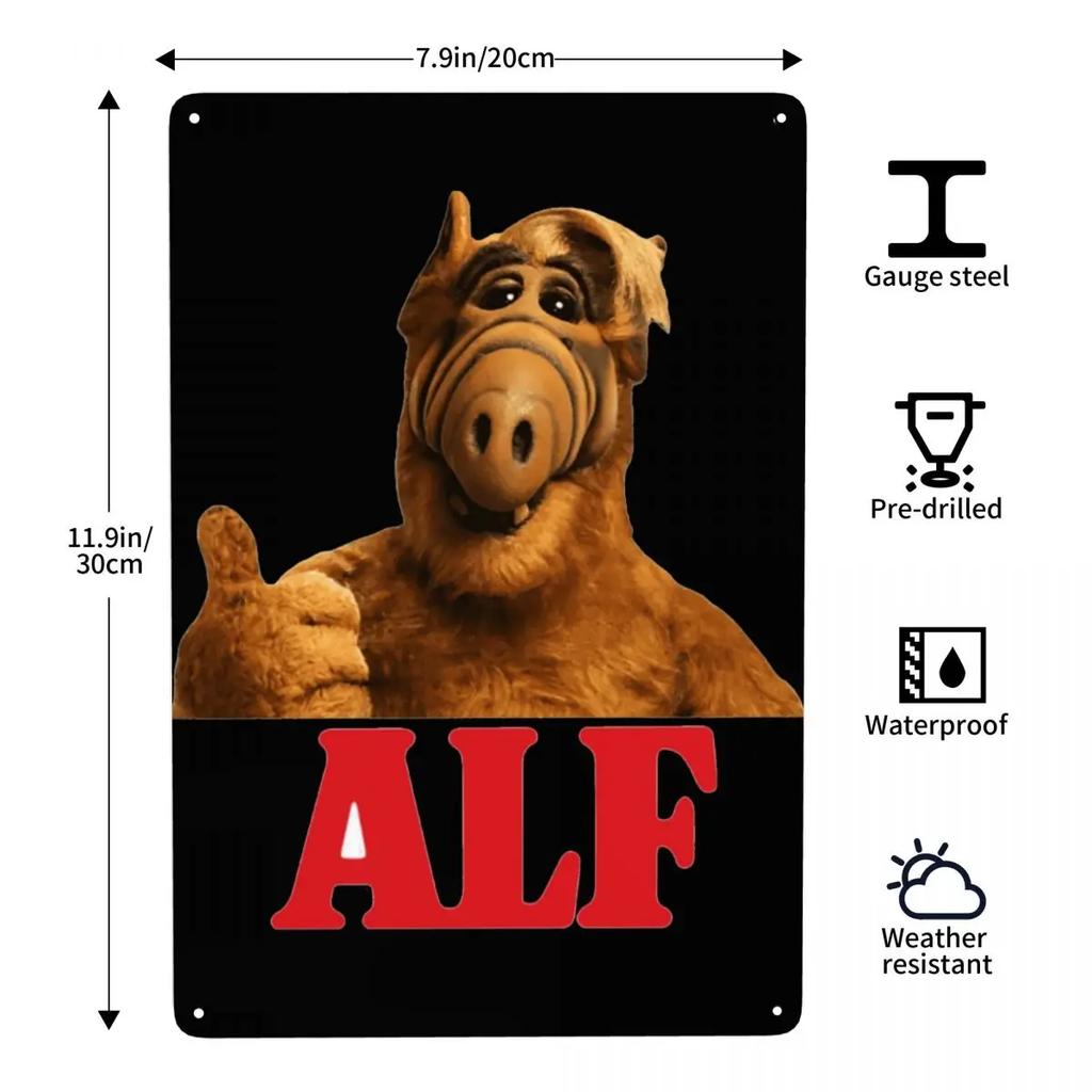 Инопланетная форма жизни ALF Мем Металлическая табличка Ретро Научная фантастика ТВ Жесть Декоративные знаки Таблички Паб Кафе Двор Мужская пещера Бар Настенный декор