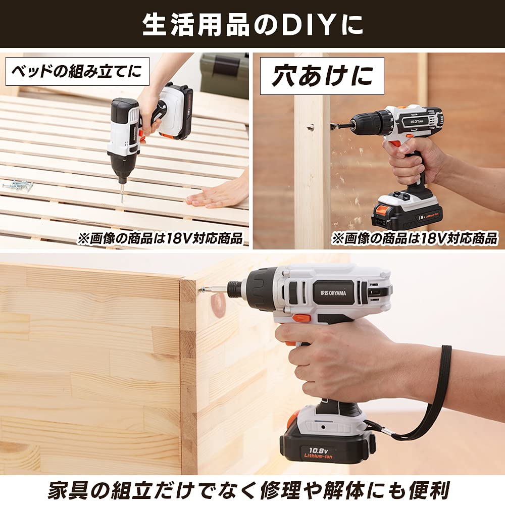 Iris Ohyama Rechargeable Impact Driver Cordless Main Unit Torque Easy to Use for Drilling and Tightening Screws in Thick Materials Common 10.8V 80N m
