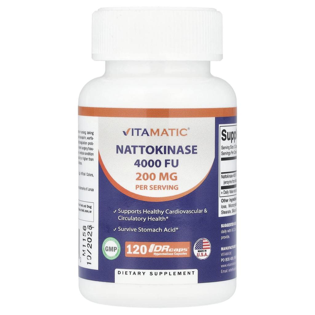 Vitamatic Nattokinase, 200 Mg, 120 DRcaps® Hypromellose Capsules (100 Mg Per Capsule)
