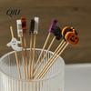 Ghost Shaped Food Picks 100PCS Disposable Cocktails Tags, Halloween Pumpkin Bat Decor Bamboo One-time Use Fruit Skewers Skewers, Sharp Tip