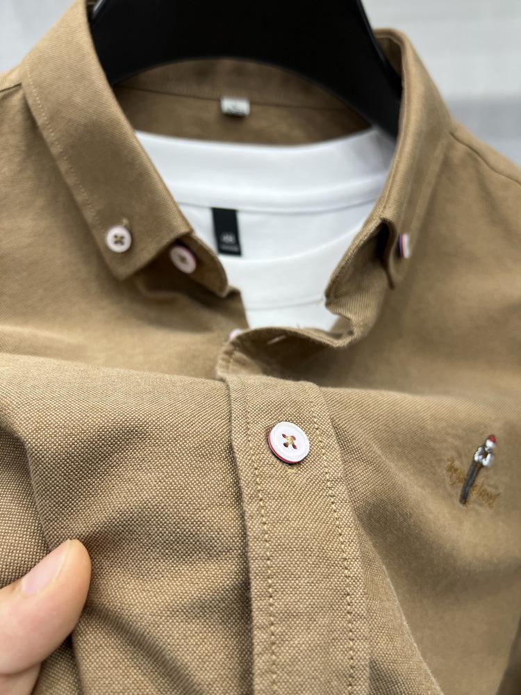 Рубашка Tommy 2024 Осень/Зима с длинным рукавом из мягкого матового оксфордского хлопка с вышивкой