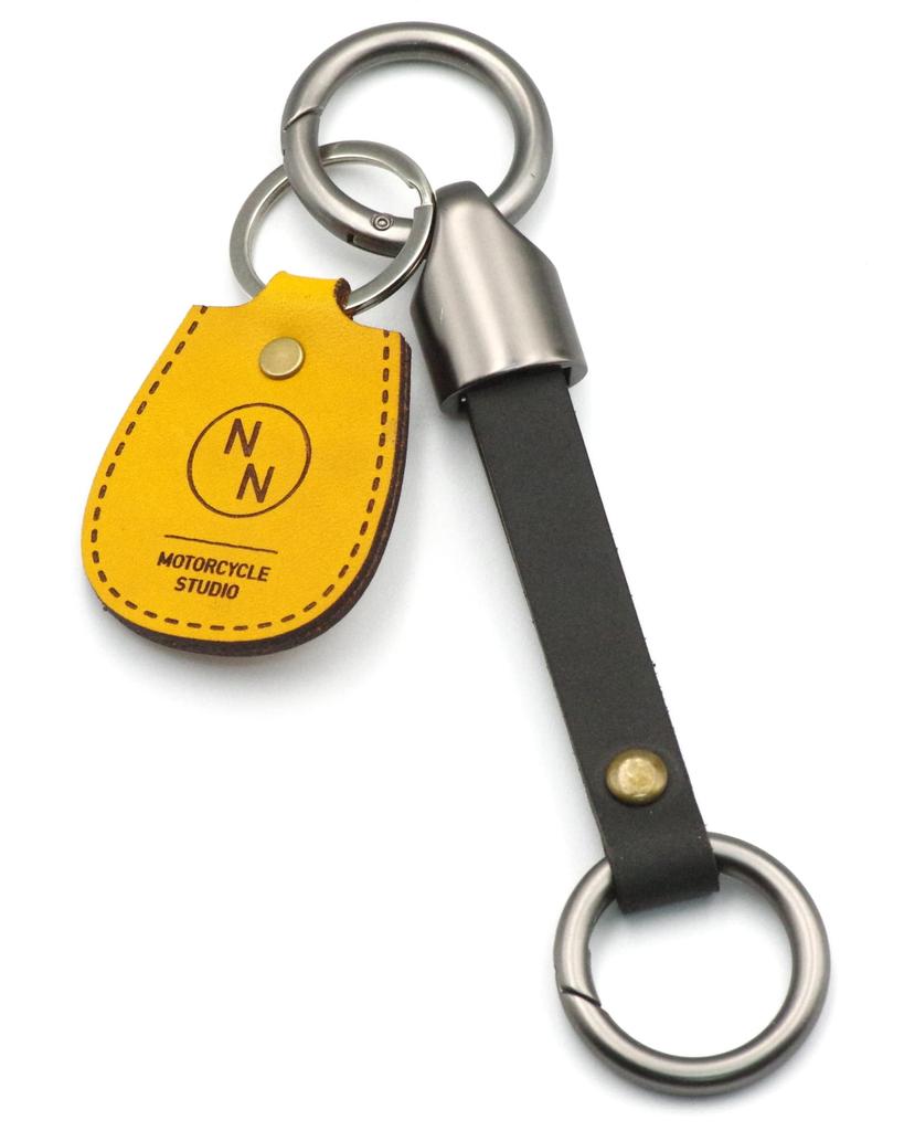 [NONINA] Italian Leather Key Chain for Motorcycles, Heavy Duty Ring, Simple, Motorcycle Key Ring, Braun