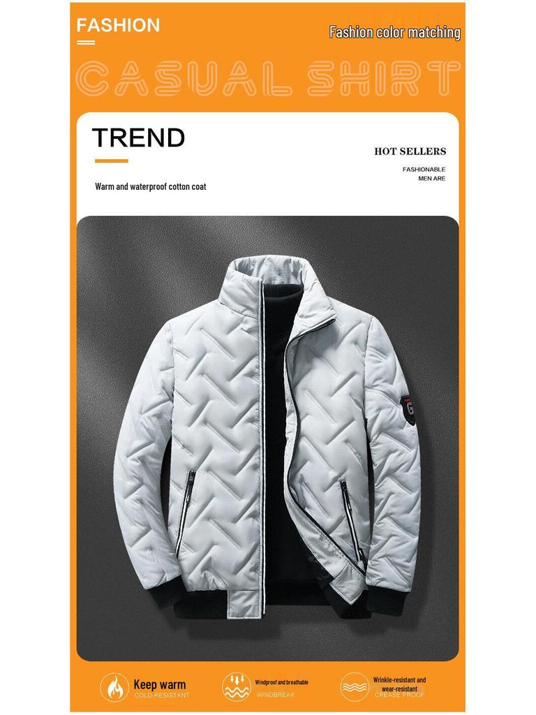 Мужская осенне-зимняя хлопковая куртка в корейском стиле с легким пухом и воротником-стойкой