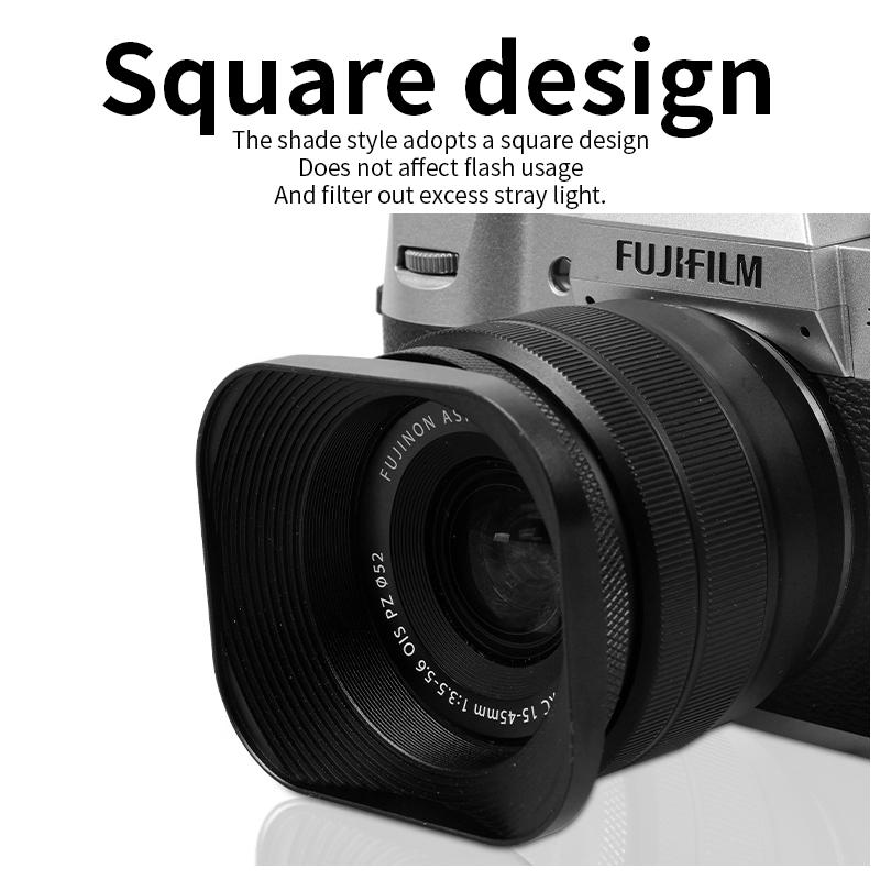 Металлический квадратный бленда для объектива камеры Совместим для Nikon16-50 Canon Sony Fuji15-45/35f2 Универсальный фотоаксессуар 52/43/46/39мм