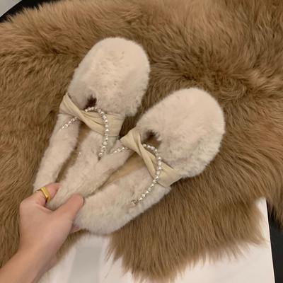 2024 Женская обувь Мягкая одежда Теплая зимняя плюс бархатная подкладка 2024 Новые туфли с педалью Bean Нескользящие туфли из овечьей шерсти и хлопка для женщин