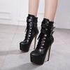 Women Autumn Ankle Boots Sexy High Heels Platform Boots Round Toe Leather Booties Black Shoes Ladies Party Shoes New