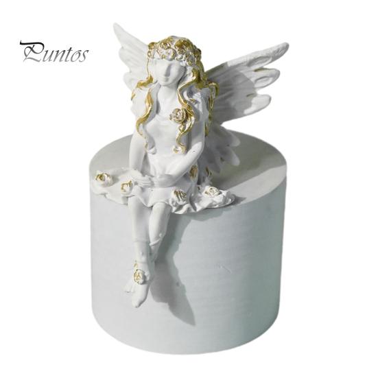Маленькая фигурка ангела, Фигурка из смолы, Крылатая фея, Скульптура, Половина тела, С золотой отделкой, Матовый теплый белый, Декор для стола, Полки в спальне, Подарок, Женщинам