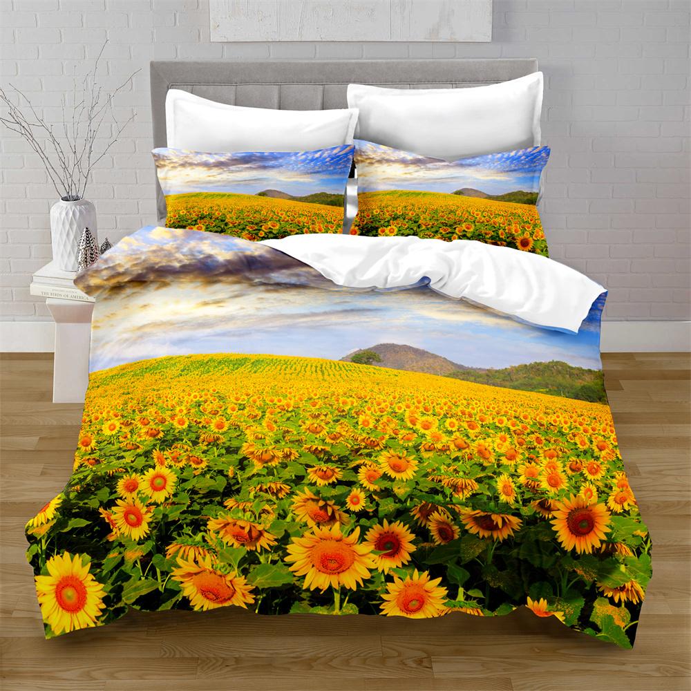 Sunflower Soft Duvet Cover Set Yelow Flowers Lush Sunflowers In The Field Beding Set Microfiber Botanical Floral Print Comfortable Quilt Cover