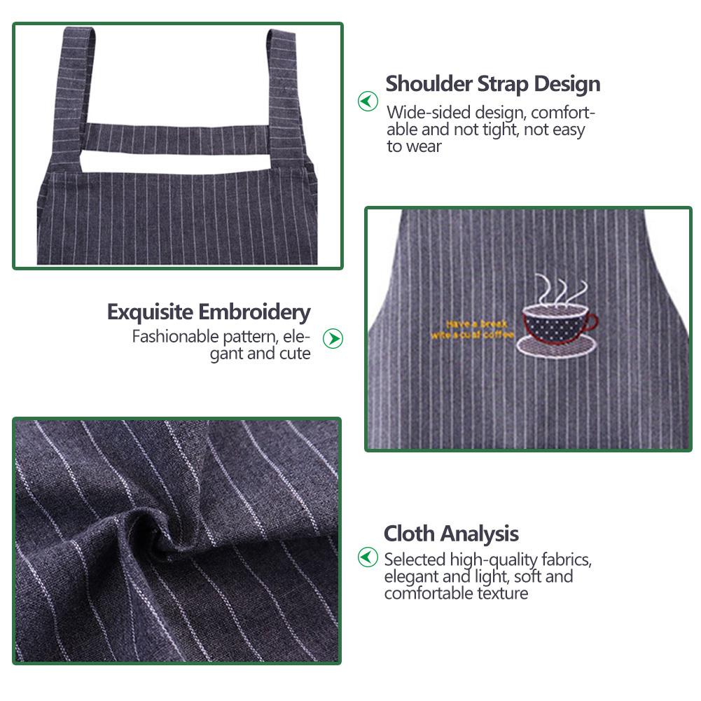 Cute Cotton Kitchen Apron Household Oil-Proof Coffee Chef Hand Wipe Apron With Big Pocket Women Baking BBQ Accessories