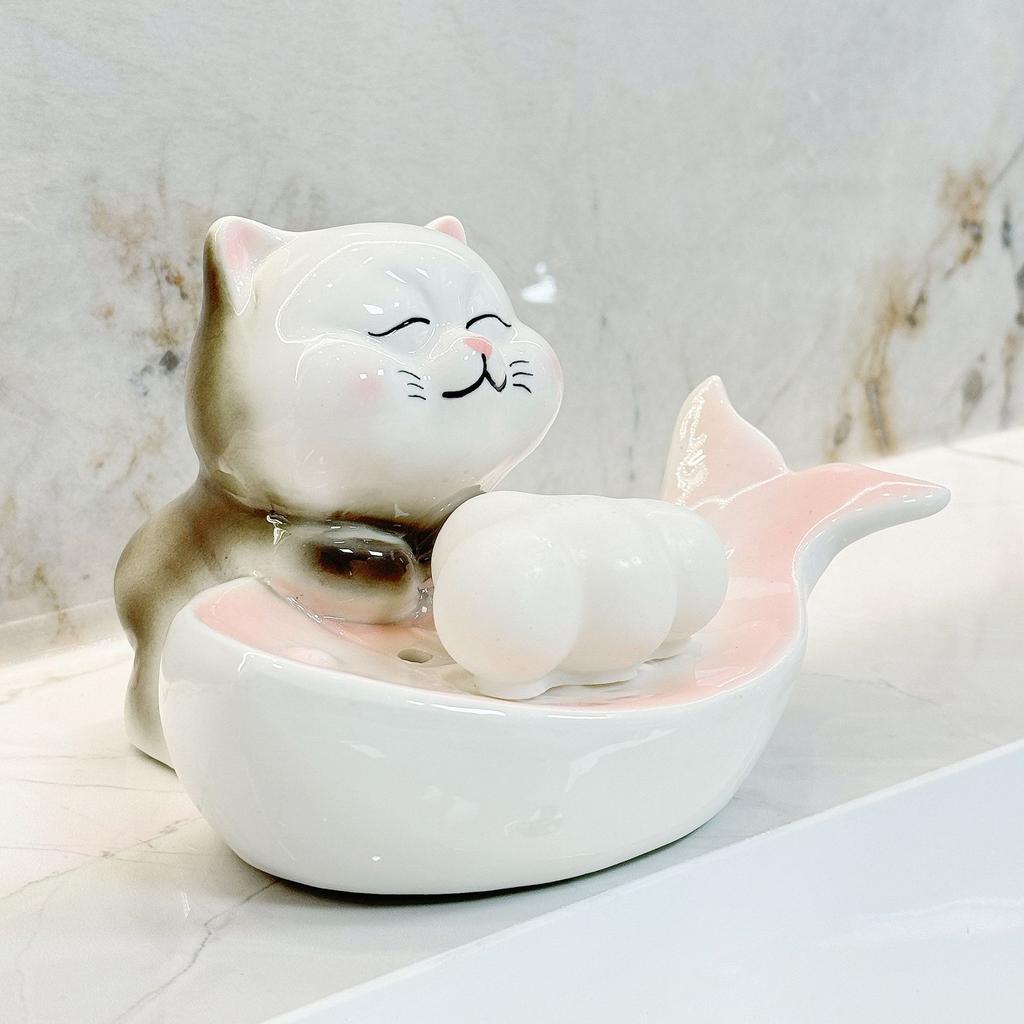 Милый кот керамическая мыльница слив бытовая мультяшная ванная мыльница мыльница керамическая полка аксессуары для украшения ванной комнаты
