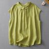QICED Однотонная хлопково-льняная рубашка без рукавов с кукольным воротником, женская летняя одежда для снижения возраста, рубашка для похудения с обеих сторон, повседневная льняная блузка