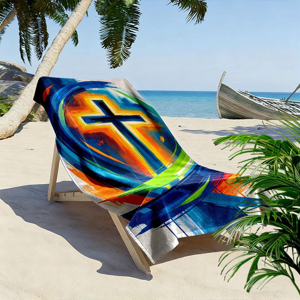 Radiant cross with waves Print beach towel, quick drying, suitable for travel, outdoor sports, jogging, the beach and swimming, gift