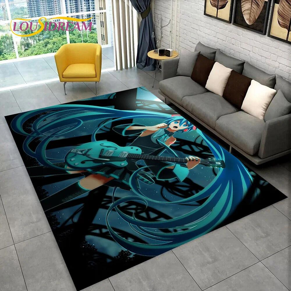 3D Cute M-Mikuu Music Cartoon Characters Carpet Rug for Living Room Bedroom Home Sofa Decoration,Kid Area Rug Non-slip Floor Mat