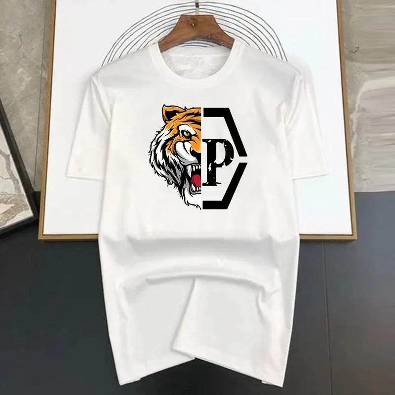 100% Cotton Luxury Brand Tiger Printing T-shirt Black Summer Short Sleeve Tee Men's/Women's Fashion Top Tshirt Streetwear 2024