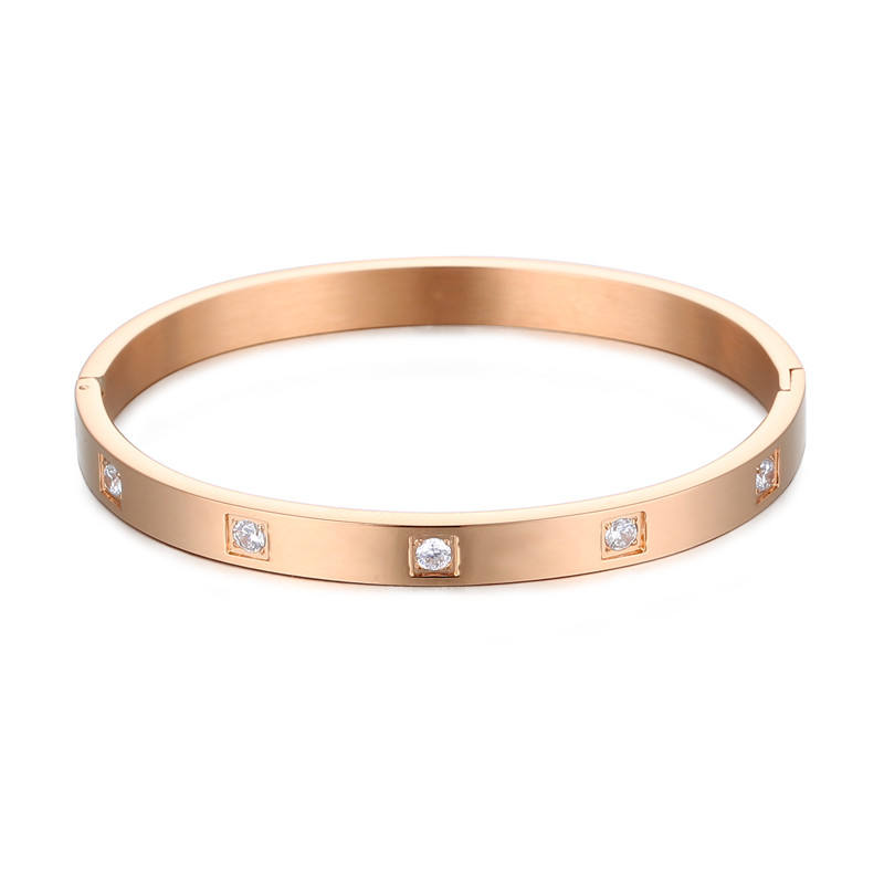 2026 Products Best Sellers Custom 18K Gold Plated Stainless Steel Cuff Bangle Bracelets With Zircon