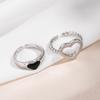 Trendy Silver Color Heart Couple Rings for Women Lover Adjustable Rings Set Engagement Wedding Open Rings Jewelry