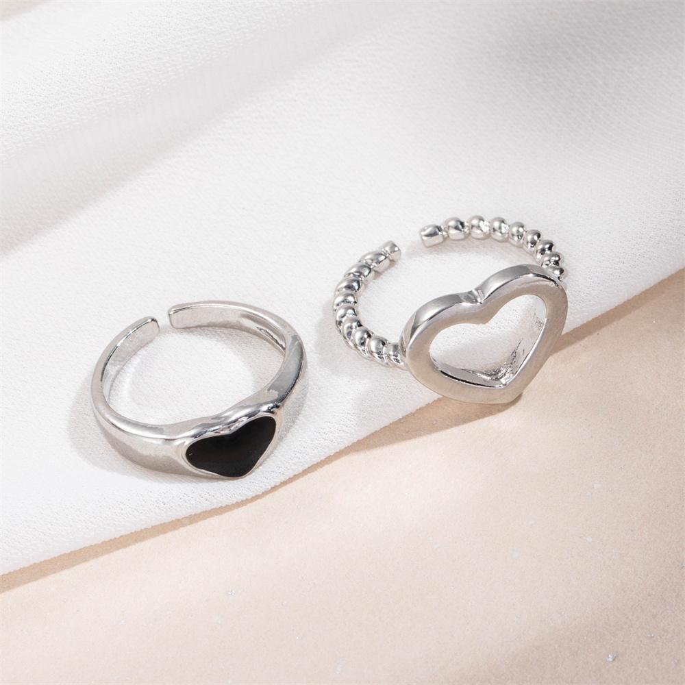 Trendy Silver Color Heart Couple Rings for Women Lover Adjustable Rings Set Engagement Wedding Open Rings Jewelry