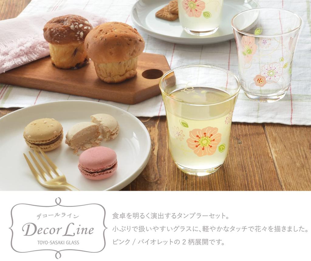 Стакан Toyo Sasaki Glass Decor Line, набор стаканов Flower Pink 230 мл, сделано в Японии, можно мыть в посудомоечной машине, стеклянный стакан, стакан для сока, пивной стакан