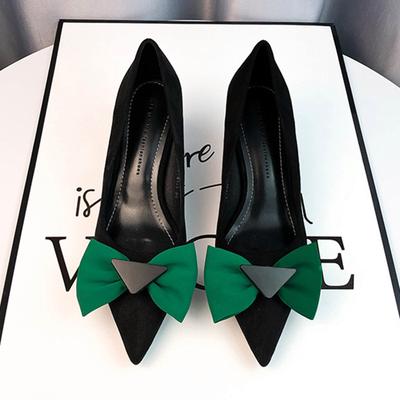 Модные элегантные женские туфли-лодочки с дизайном в виде бабочки, с острым носком, на тонком высоком каблуке, из высококачественной коровьей замши, женские лоферы, офисная обувь